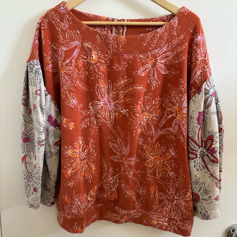 Floral Print Women's Top - Orange and Gray